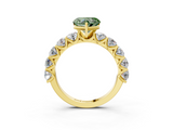 Yellow gold Fancy Green Heart  Diamond Prong Setting with Side Stones on a Pave Band_3