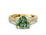 Yellow gold Fancy Green Heart  Diamond Solitaire with Pave Band and Six-Prong Setting