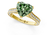 Yellow gold Fancy Green Heart  Diamond Solitaire with Pave Band and Six-Prong Setting_1