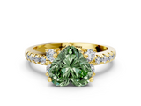 Yellow gold Fancy Green Heart  Diamond Three-Stone Pave Band with Four-Prong Setting