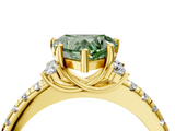 Yellow gold Fancy Green Heart  Diamond Three-Stone Pave Band with Four-Prong Setting_4