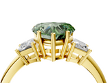 Yellow gold Fancy Green Heart  Diamond Three-Stone Ring with Trapezoid Side Stones and Prong Setting_4