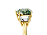 Yellow gold Fancy Green Heart  Diamond Three-Stone Ring with Trapezoid Side Stones and Prong Setting_5