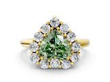 Yellow gold Fancy Green Heart  Halo Cluster Diamond Engagement Ring with Prong Setting and Polished Band_63