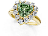 Yellow gold Fancy Green Heart  Halo Cluster Diamond Engagement Ring with Prong Setting and Polished Band_64