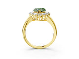 Yellow gold Fancy Green Heart  Halo Cluster Diamond Engagement Ring with Prong Setting and Polished Band_66