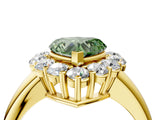Yellow gold Fancy Green Heart  Halo Cluster Diamond Engagement Ring with Prong Setting and Polished Band_67