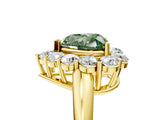 Yellow gold Fancy Green Heart  Halo Cluster Diamond Engagement Ring with Prong Setting and Polished Band_68