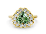 Yellow gold Fancy Green Heart  Halo Cluster Diamond Engagement Ring with Solitaire Band and Prong Setting_46