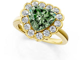 Yellow gold Fancy Green Heart  Halo Cluster Diamond Engagement Ring with Solitaire Band and Prong Setting_47