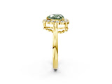 Yellow gold Fancy Green Heart  Halo Cluster Diamond Engagement Ring with Solitaire Band and Prong Setting_48
