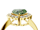 Yellow gold Fancy Green Heart  Halo Cluster Diamond Engagement Ring with Solitaire Band and Prong Setting_50