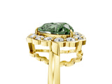 Yellow gold Fancy Green Heart  Halo Cluster Diamond Engagement Ring with Solitaire Band and Prong Setting_51