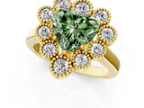 Yellow gold Fancy Green Heart  Halo Diamond Cluster Engagement Ring with Milgrain Bezel Setting and Solitaire Band_52