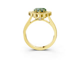 Yellow gold Fancy Green Heart  Halo Diamond Cluster Engagement Ring with Milgrain Bezel Setting and Solitaire Band_54