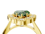 Yellow gold Fancy Green Heart  Halo Diamond Cluster Engagement Ring with Milgrain Bezel Setting and Solitaire Band_55