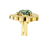 Yellow gold Fancy Green Heart  Halo Diamond Cluster Engagement Ring with Milgrain Bezel Setting and Solitaire Band_56