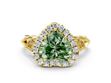 Yellow gold Fancy Green Heart  Halo Diamond Engagement Ring with Filigree Band and Four-Prong Setting_81