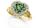 Yellow gold Fancy Green Heart  Halo Diamond Engagement Ring with Filigree Band and Four-Prong Setting_82