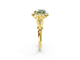 Yellow gold Fancy Green Heart  Halo Diamond Engagement Ring with Filigree Band and Four-Prong Setting_83
