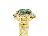 Yellow gold Fancy Green Heart  Halo Diamond Engagement Ring with Filigree Band and Four-Prong Setting_86