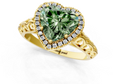 Yellow gold Fancy Green Heart  Halo Diamond Engagement Ring with Intricate Filigree Band and Four-Prong Setting_1