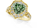 Yellow gold Fancy Green Heart  Halo Diamond Engagement Ring with Milgrain Band and Four-Prong Setting_18