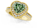 Yellow gold Fancy Green Heart  Halo Diamond Engagement Ring with Milgrain Pave Band and Four-Prong Setting_25