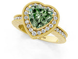 Yellow gold Fancy Green Heart  Halo Diamond Engagement Ring with Milgrain Pave Band and Four-Prong Setting_40