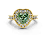 Yellow gold Fancy Green Heart  Halo Diamond Engagement Ring with Milgrain Pave Band and Four-Prong Setting_46