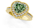 Yellow gold Fancy Green Heart  Halo Diamond Engagement Ring with Milgrain Pave Band and Four-Prong Setting_47