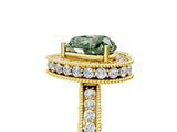 Yellow gold Fancy Green Heart  Halo Diamond Engagement Ring with Milgrain Pave Band and Four-Prong Setting_51