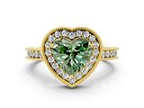 Yellow gold Fancy Green Heart  Halo Diamond Engagement Ring with Milgrain Pave Band and Four-Prong Setting_58