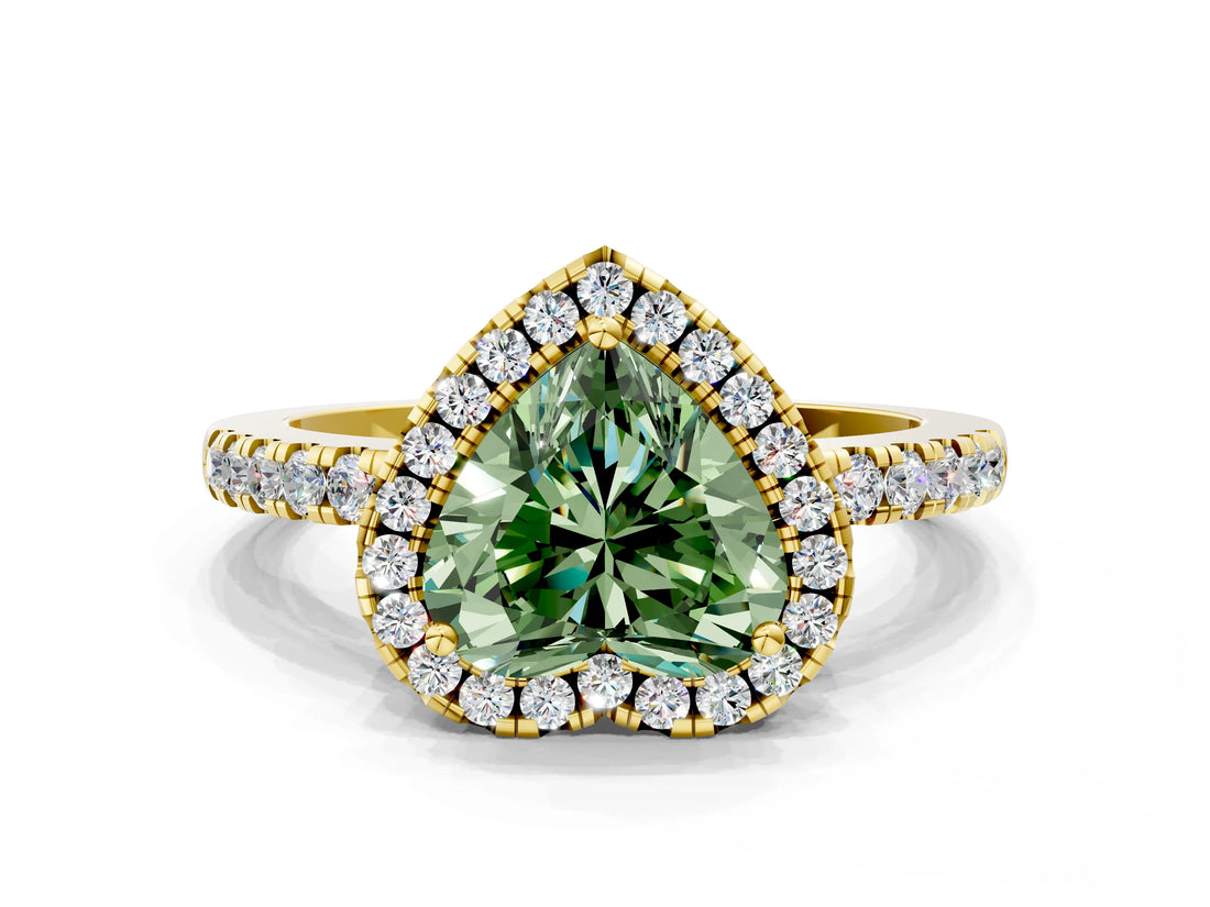Yellow gold Fancy Green Heart  Halo Diamond Engagement Ring with Pavé Band and Four-Prong Setting_57