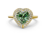 Yellow gold Fancy Green Heart  Halo Diamond Engagement Ring with Solitaire Band and Four-Prong Setting