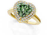 Yellow gold Fancy Green Heart  Halo Diamond Engagement Ring with Solitaire Band and Four-Prong Setting_1