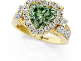 Yellow gold Fancy Green Heart  Halo Diamond Engagement Ring with Split Shank and Four-Prong Setting 1