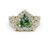 Yellow gold Fancy Green Heart  Halo Diamond Engagement Ring with Split Shank and Four-Prong Setting