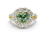 Yellow gold Fancy Green Heart  Halo Diamond Engagement Ring with Split Shank and Prong Setting_29
