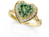Yellow gold Fancy Green Heart  Halo Diamond Engagement Ring with Twisted Band and Four-Prong Setting 1