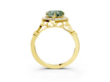 Yellow gold Fancy Green Heart  Halo Diamond Engagement Ring with Twisted Band and Four-Prong Setting 3