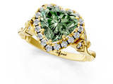 Yellow gold Fancy Green Heart  Halo Diamond Engagement Ring with Vintage-Inspired Band and Four-Prong Setting_4