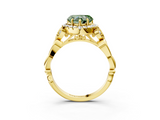 Yellow gold Fancy Green Heart  Halo Diamond Engagement Ring with Vintage-Inspired Band and Four-Prong Setting_6