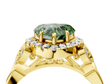 Yellow gold Fancy Green Heart  Halo Diamond Engagement Ring with Vintage-Inspired Band and Four-Prong Setting_7