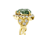 Yellow gold Fancy Green Heart  Halo Diamond Engagement Ring with Vintage-Inspired Band and Four-Prong Setting_8
