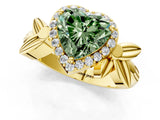 Yellow gold Fancy Green Heart  Halo Diamond Floral Band with Four-Prong Setting_37