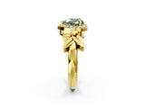 Yellow gold Fancy Green Heart  Halo Diamond Floral Band with Four-Prong Setting_38