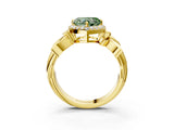 Yellow gold Fancy Green Heart  Halo Diamond Floral Band with Four-Prong Setting_39