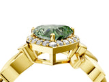 Yellow gold Fancy Green Heart  Halo Diamond Floral Band with Four-Prong Setting_40