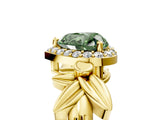 Yellow gold Fancy Green Heart  Halo Diamond Floral Band with Four-Prong Setting_41
